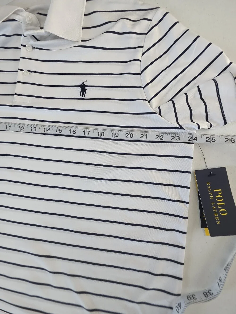 Polo Ralph Lauren Performance Polo Shirt Mens L White Navy Stripe NWT Golf